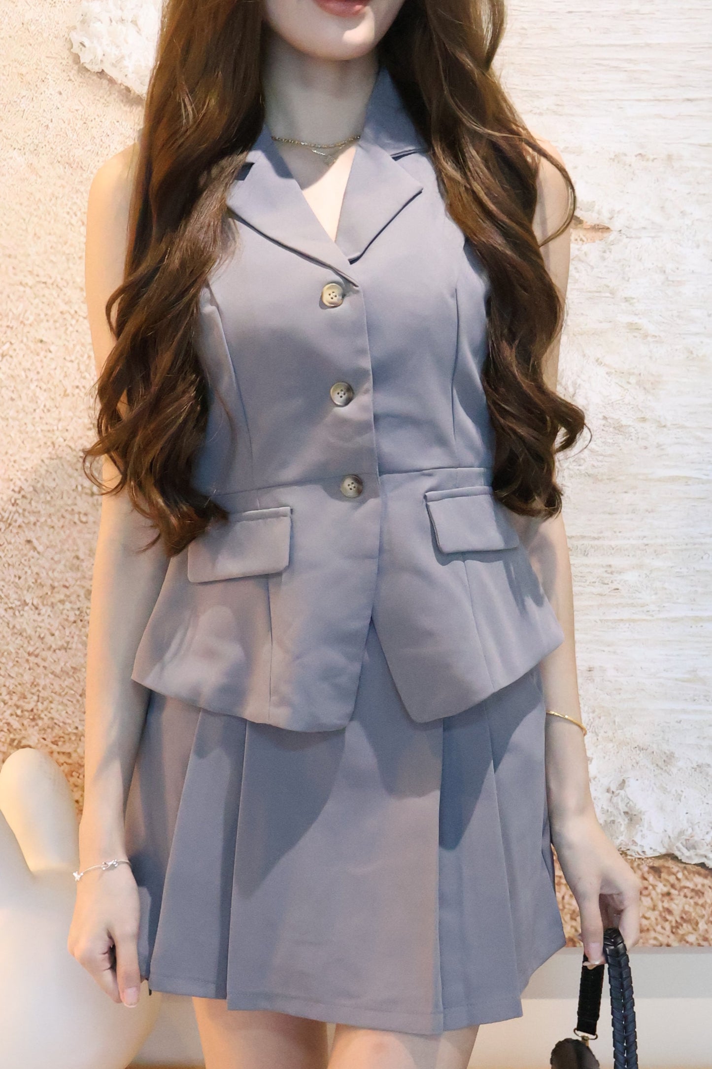 Mandy Vest Button Co-Ords Set In Grey