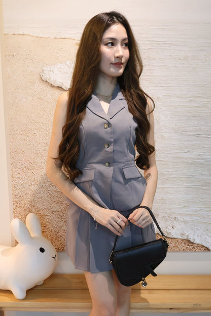 Mandy Vest Button Co-Ords Set In Grey