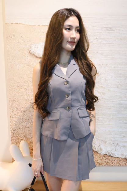 Mandy Vest Button Co-Ords Set In Grey