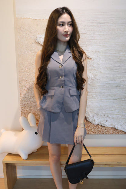 Mandy Vest Button Co-Ords Set In Grey