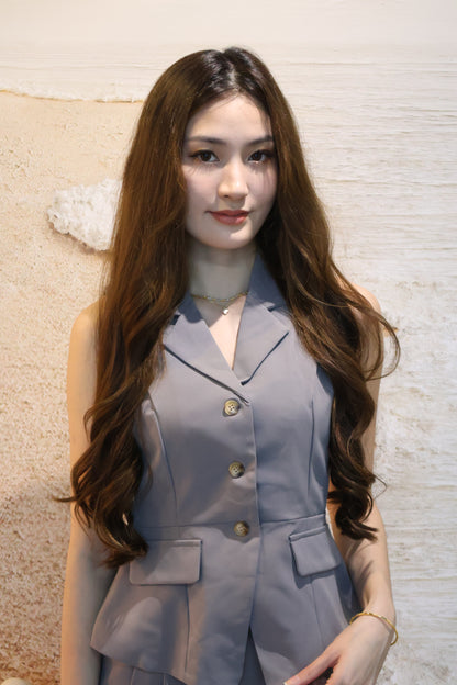 Mandy Vest Button Co-Ords Set In Grey