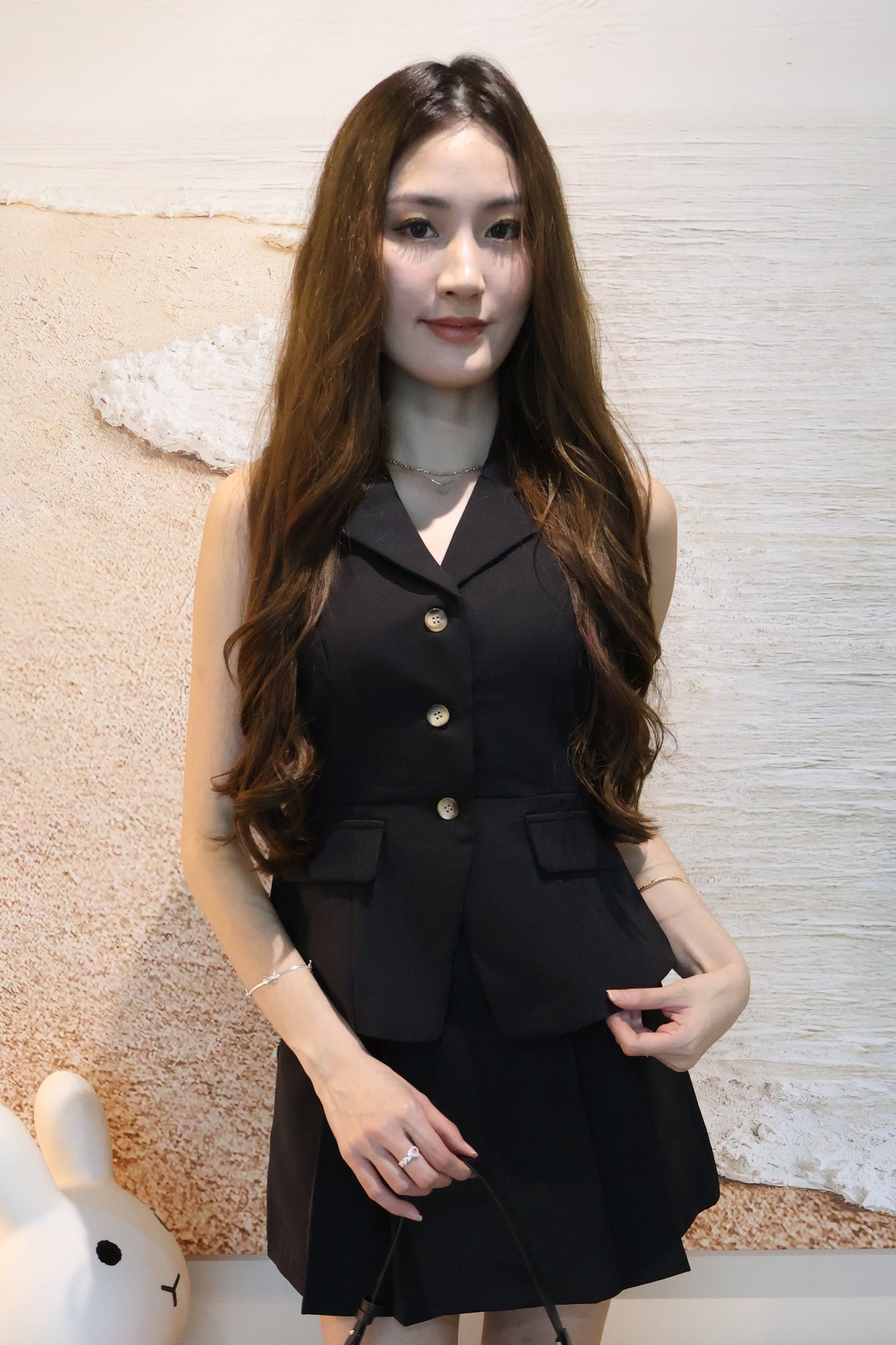 Mandy Vest Button Co-Ords Set In Black