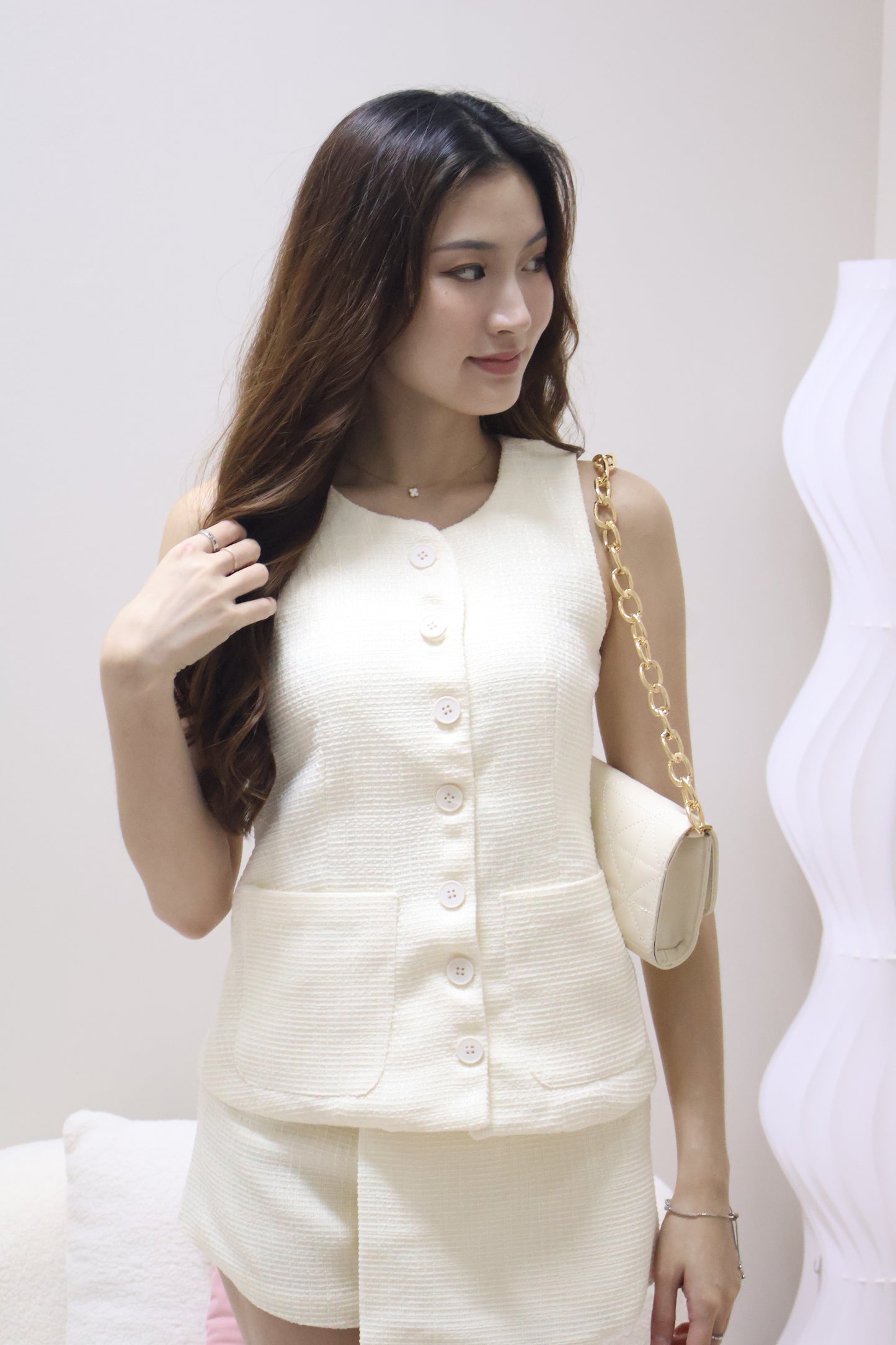 Janet Button Pocket Co-Ord Set In Cream