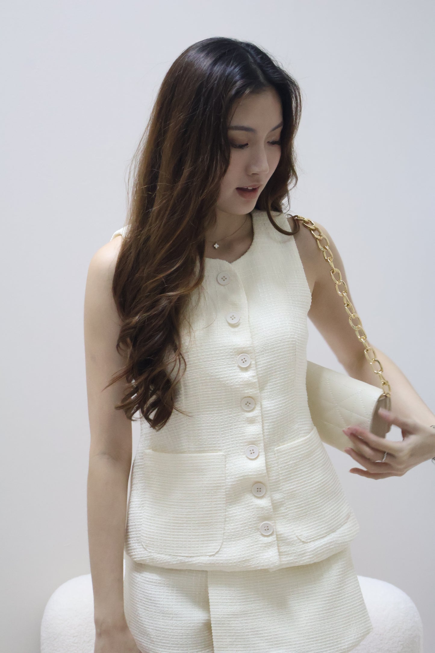 Janet Button Pocket Co-Ord Set In Cream