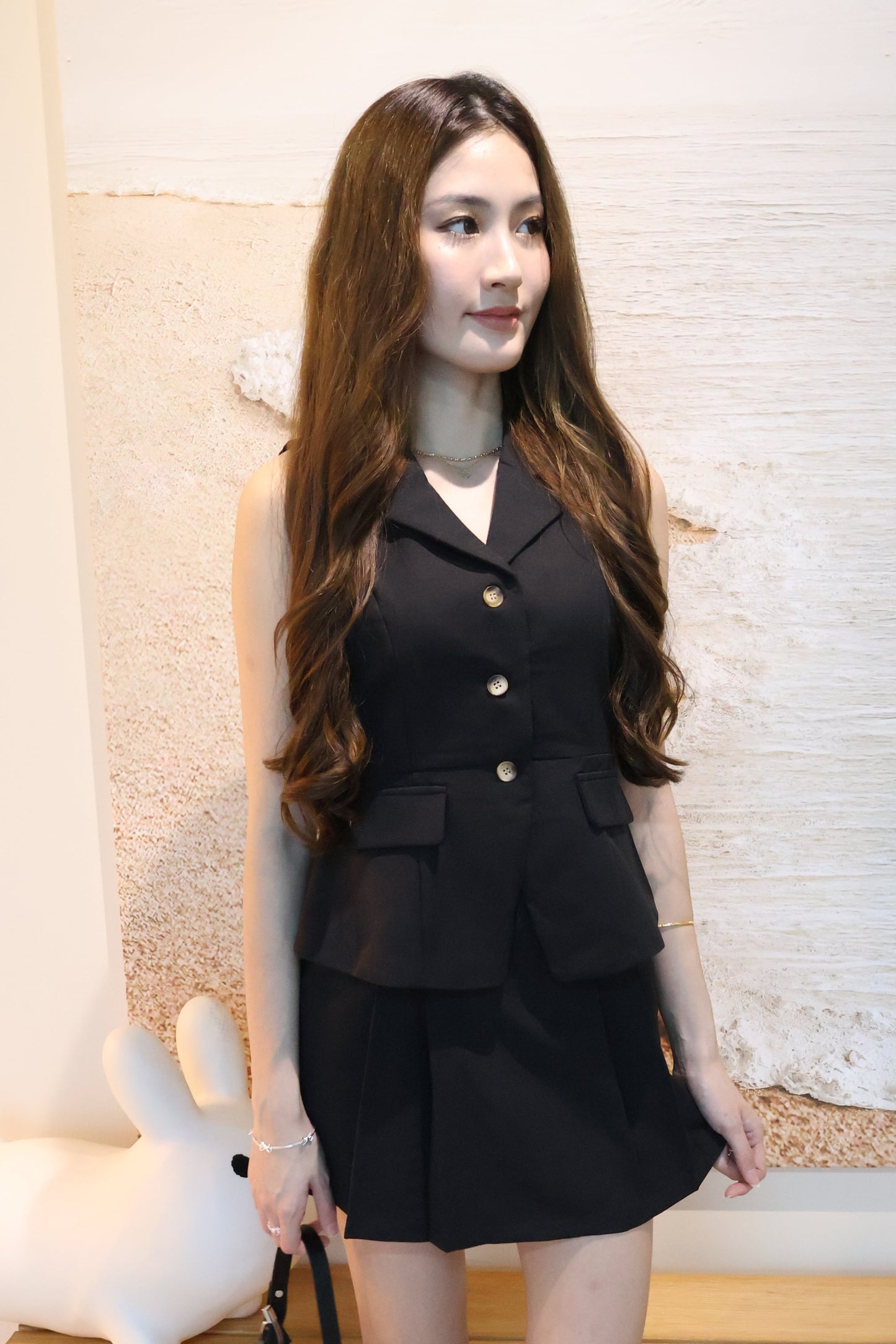 Mandy Vest Button Co-Ords Set In Black