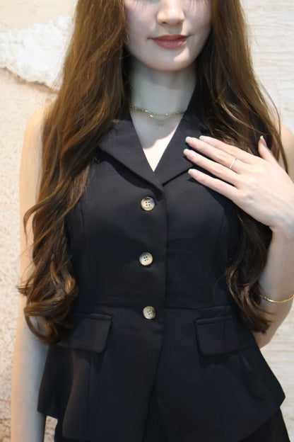 Mandy Vest Button Co-Ords Set In Black