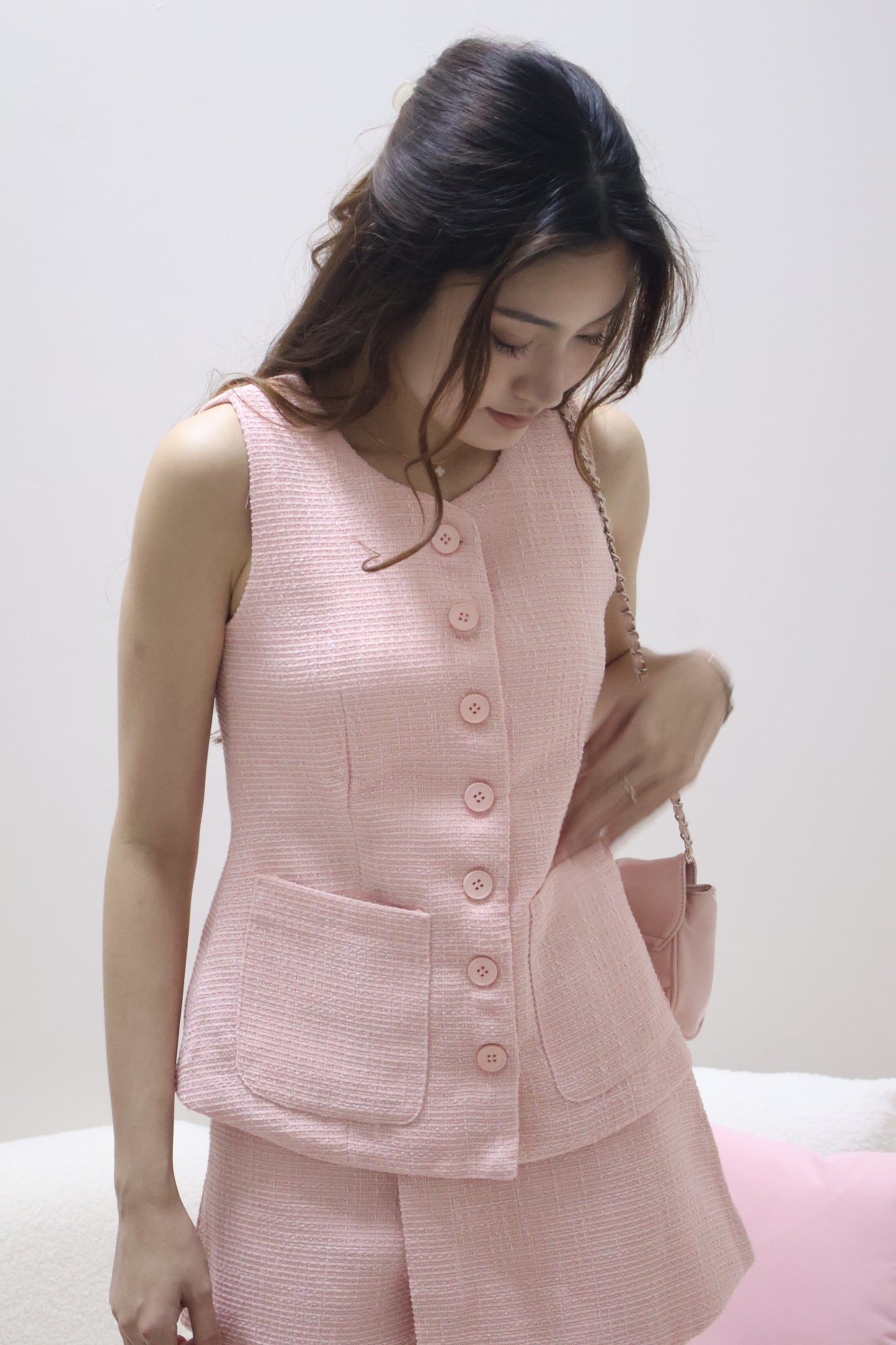 Janet Button Pocket Co-Ord Set In Pink