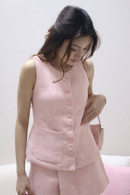 Janet Button Pocket Co-Ord Set In Pink