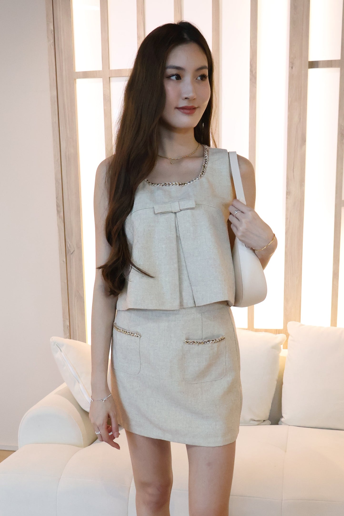 Mindy Bow Co-Ords Set In Oat