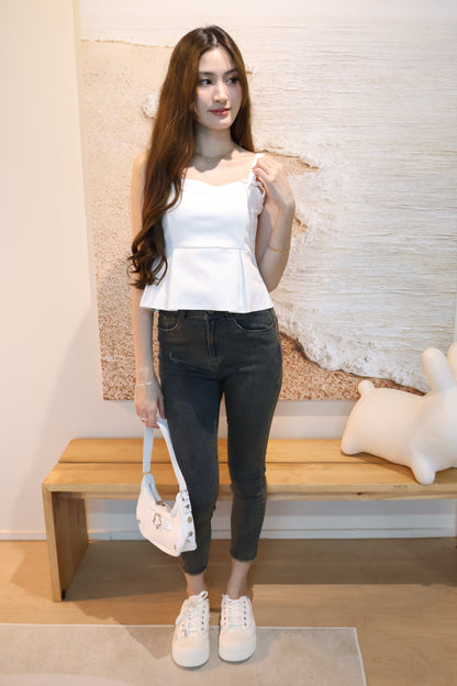 Coney Pleat Strap Top (With Detachable Ribbon Pins) In White