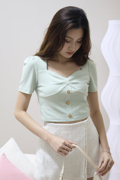 Flora Petal Buttons Sweetheart Top In Mint