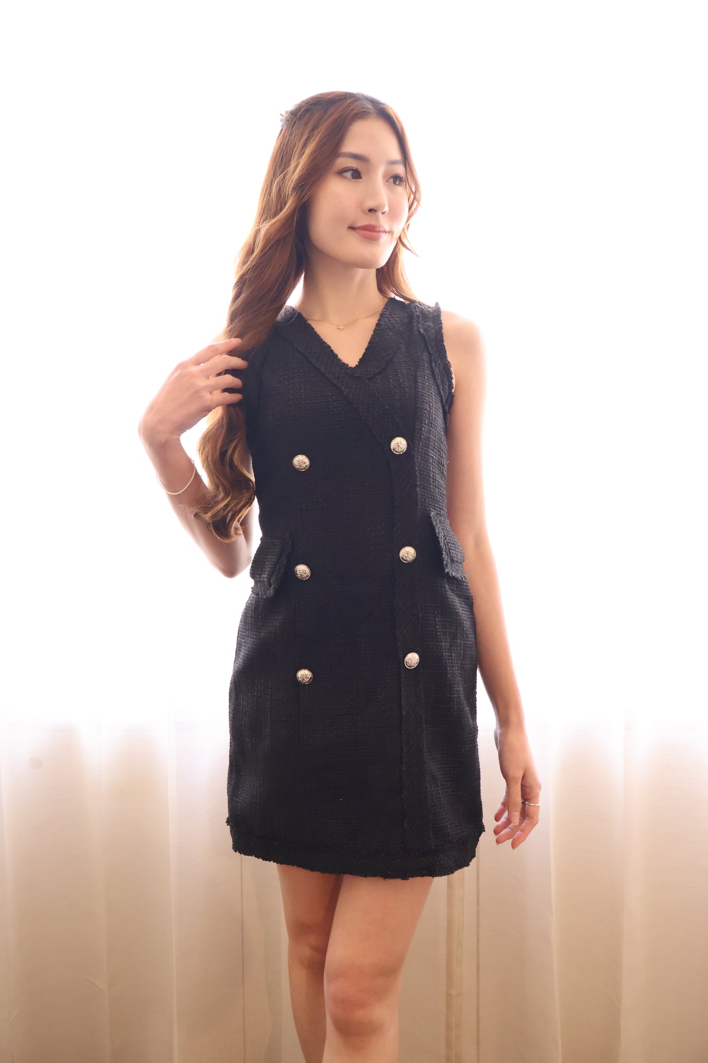 Abby Tweed Button Dress In Black