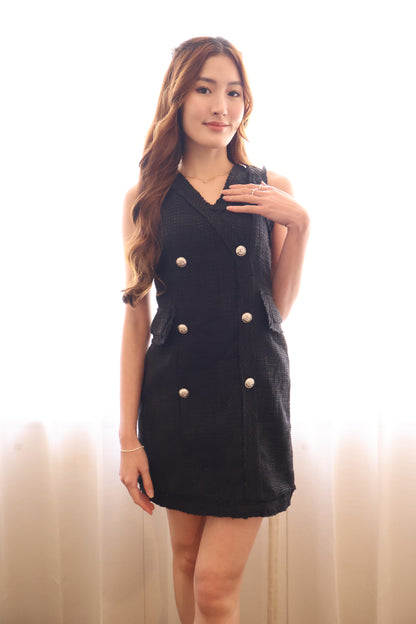 Abby Tweed Button Dress In Black