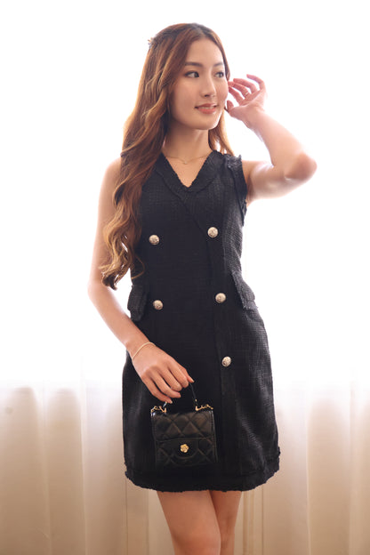 Abby Tweed Button Dress In Black