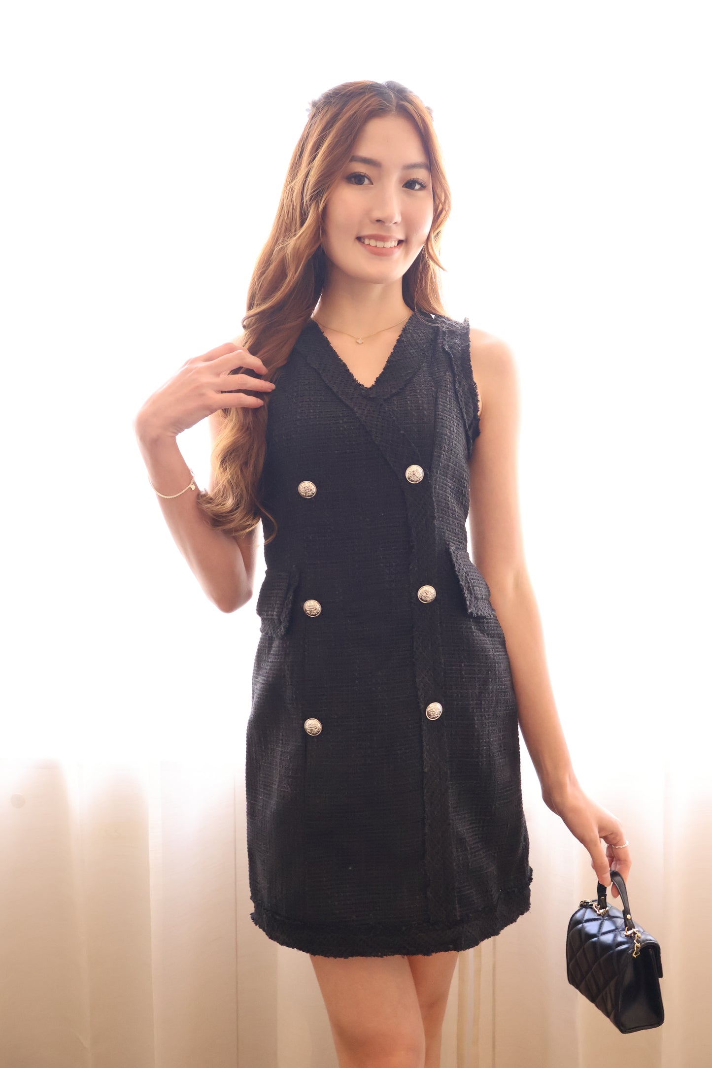 Abby Tweed Button Dress In Black