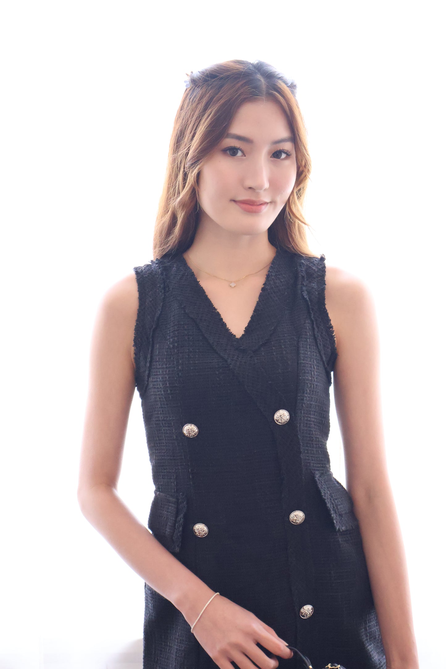 Abby Tweed Button Dress In Black