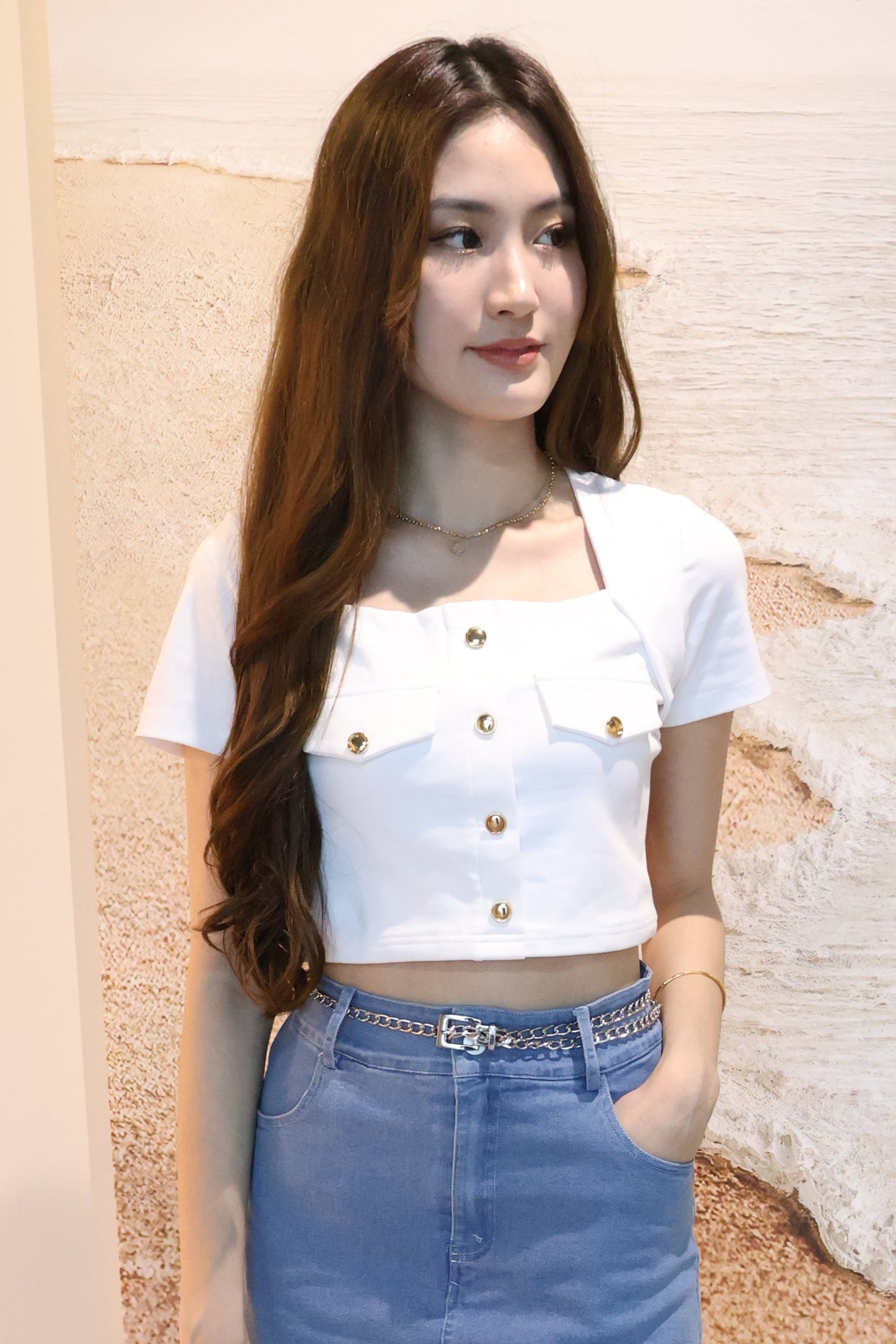 Cheyenne Button Top In White