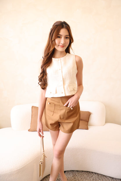 Claire Tweed Pearl Button 2-pc Set In Cream