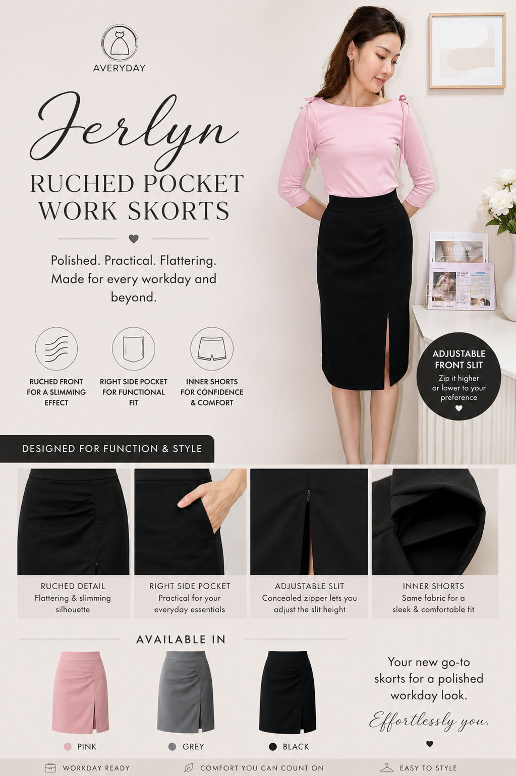 Jerlyn Ruched Pocket Skorts In Black