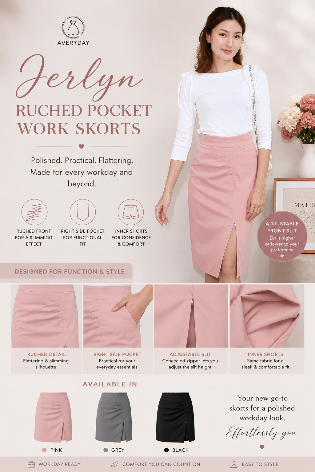 Jerlyn Ruched Pocket Skorts In Pink
