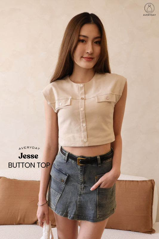 Jesse Button Top In Khaki