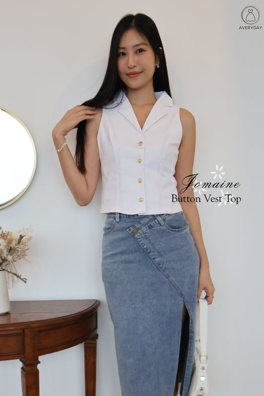 Jomaine Button Vest Top In White