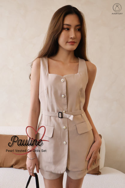 Pauline Pearl Vested Co-Ords Set In Nude Pink