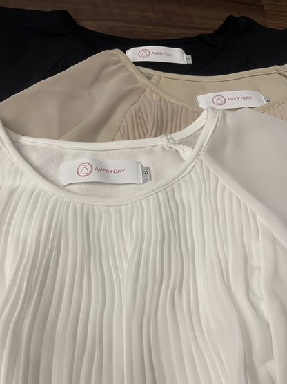 Celia Pleated Chiffon Blouse in Nude