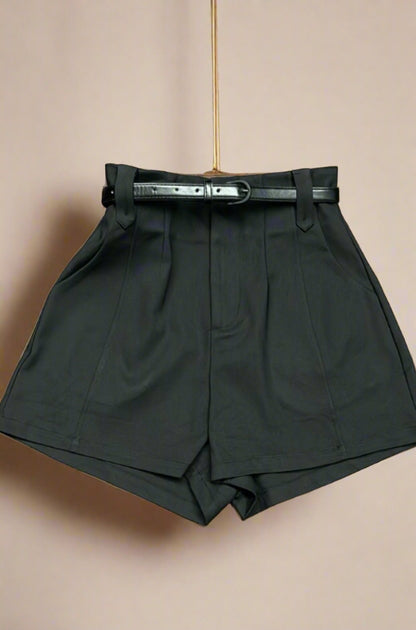 Anabelle Belted High Waist Shorts in Black