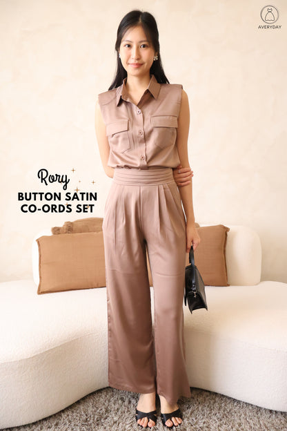 Rory Button Satin Co-Ords Set In Earth