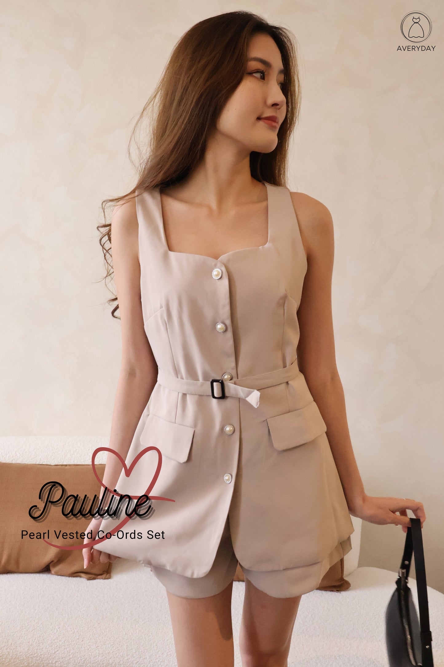 Pauline Pearl Vested Co-Ords Set In Nude Pink