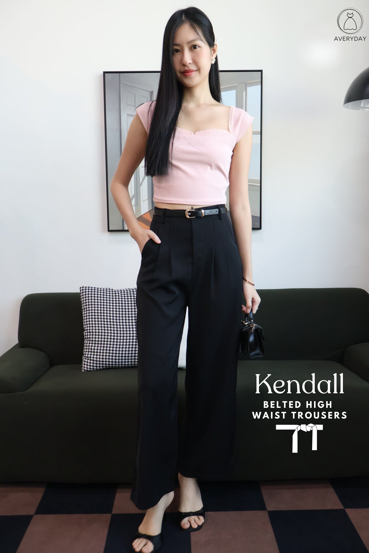 Kendall Belted High Waist Trousers In Black