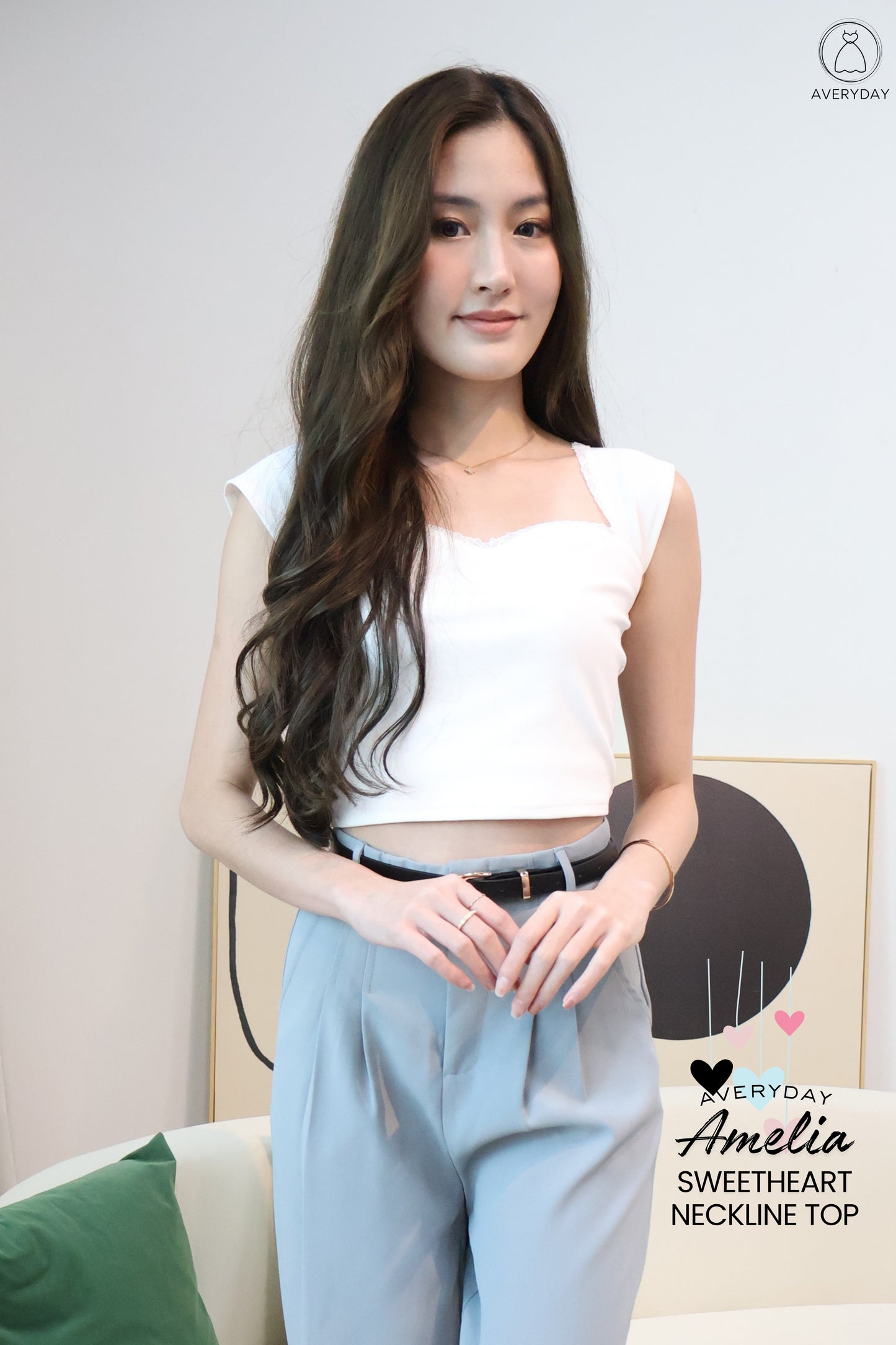 Amelia Sweetheart Neckline Top In White