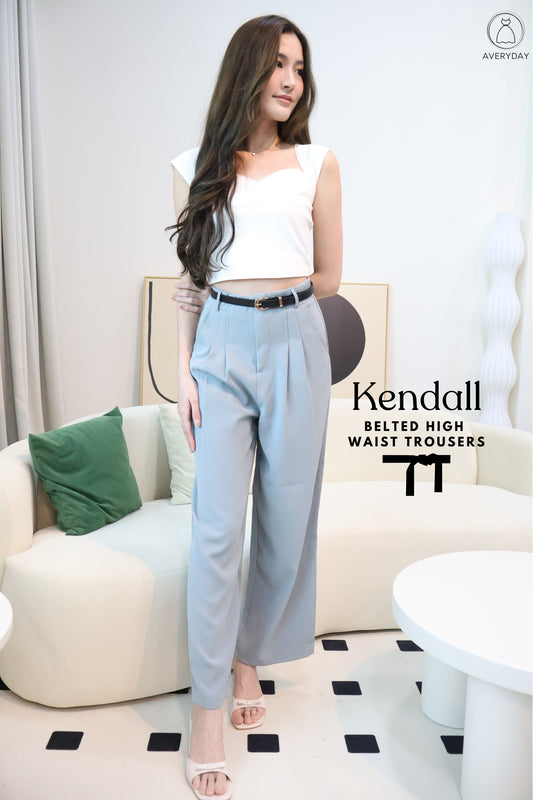 Kendall Belted High Waist Trousers In Blue