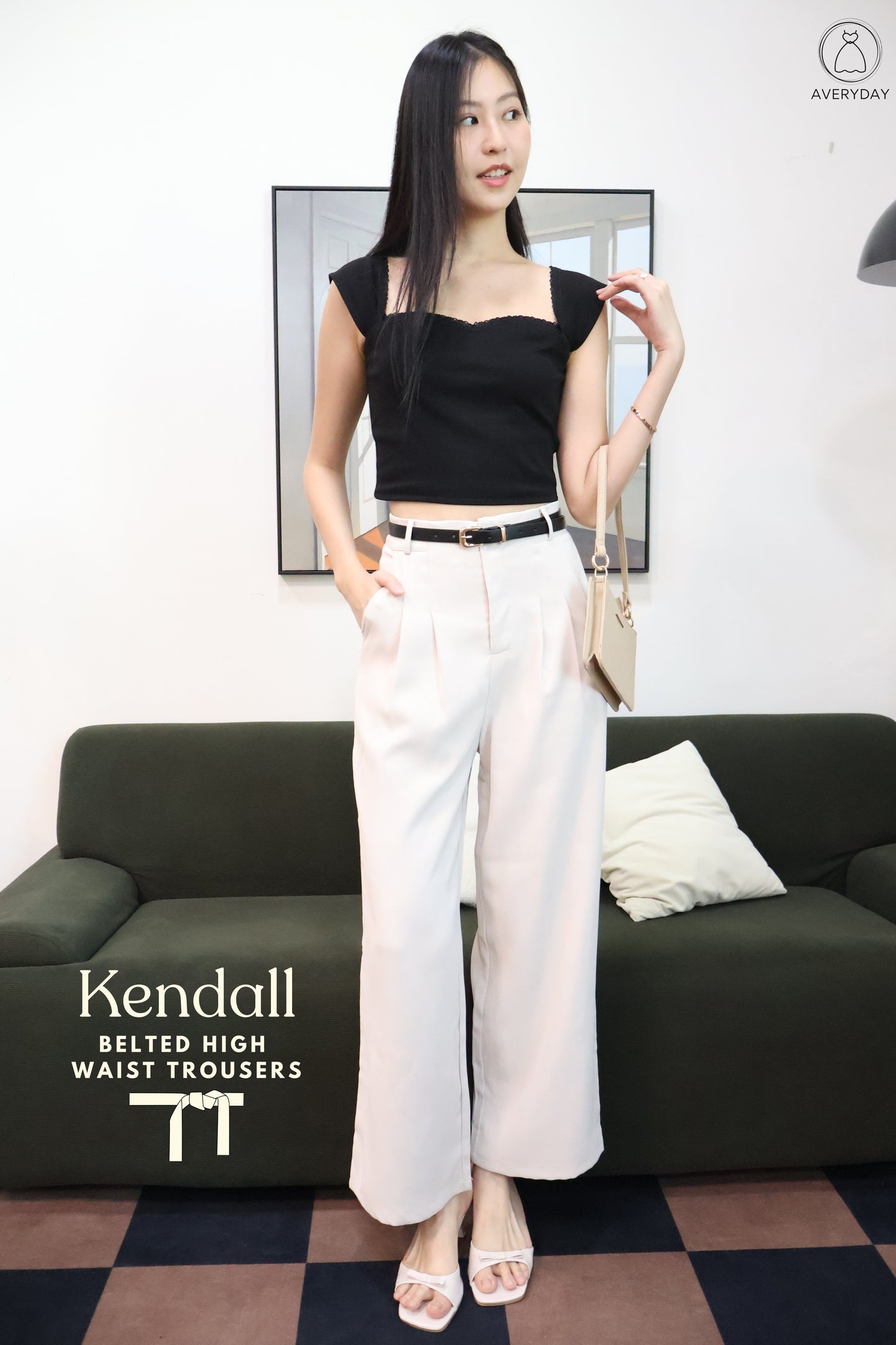 Kendall Belted High Waist Trousers In Cream