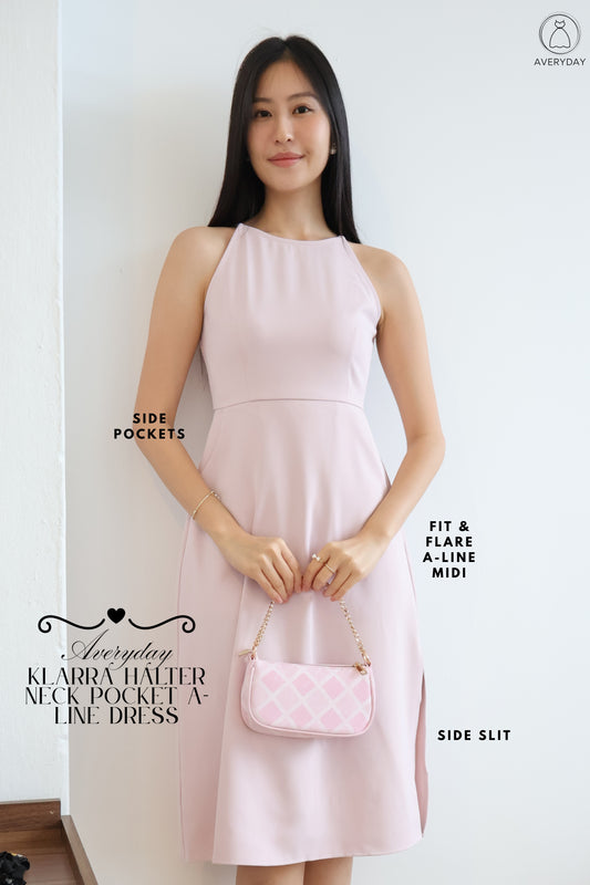 *Restocked* Klarra Halter Neck Pocket A-Line Dress In Blossom Pink