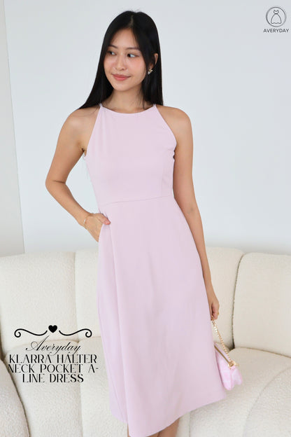 *Restocked* Klarra Halter Neck Pocket A-Line Dress In Blossom Pink