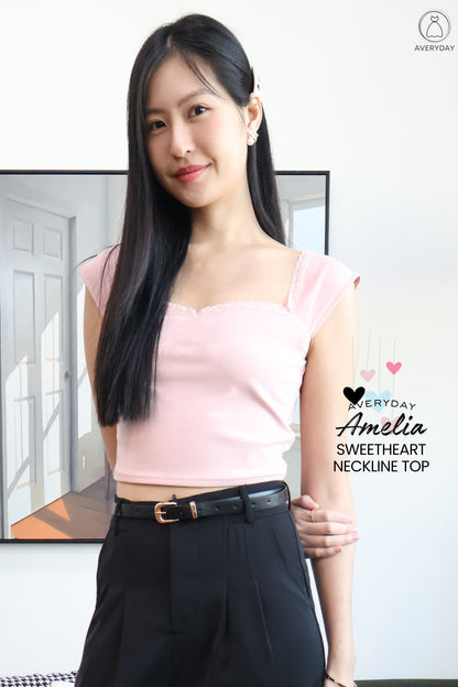 Amelia Sweetheart Neckline Top In Pink
