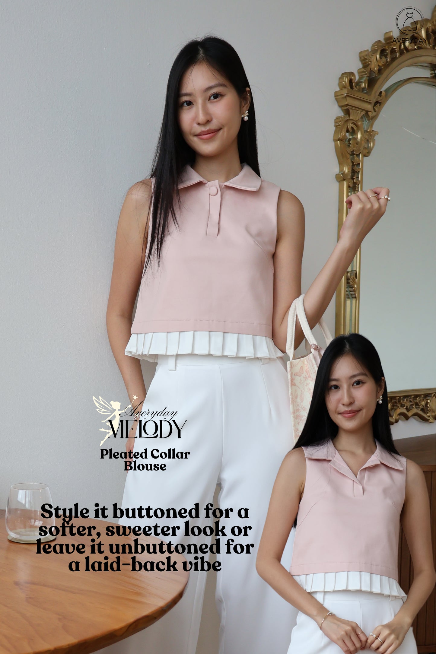 Melody Pleated Collar Blouse In Pink