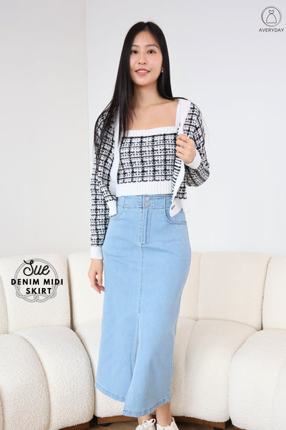 Sue Denim Midi Skirt In Light Wash