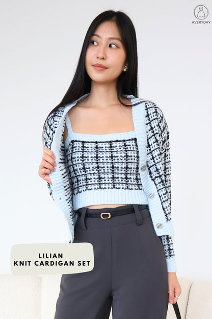 Lilian Knit Cardigan Set In Blue