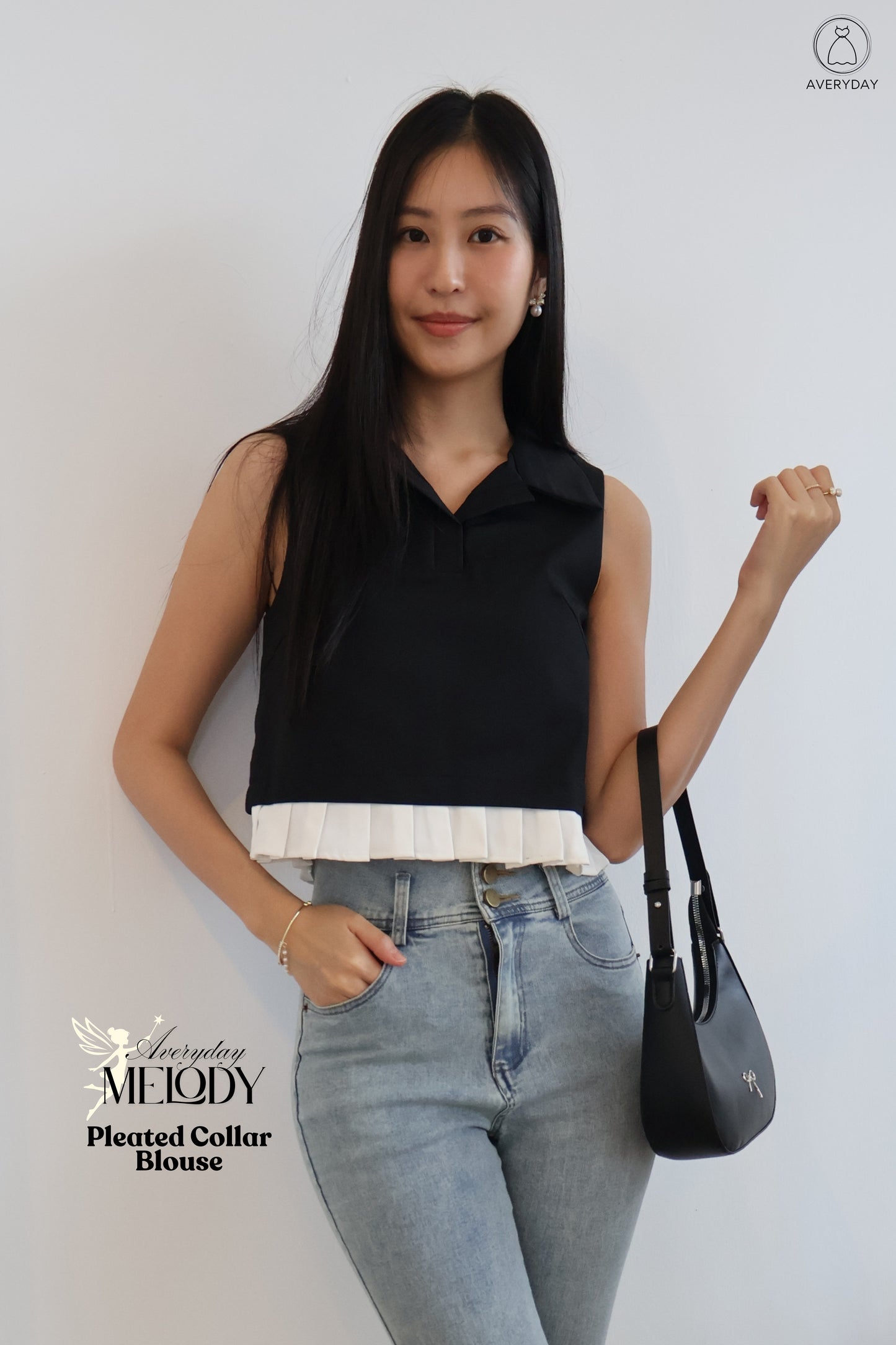 Melody Pleated Collar Blouse In Black