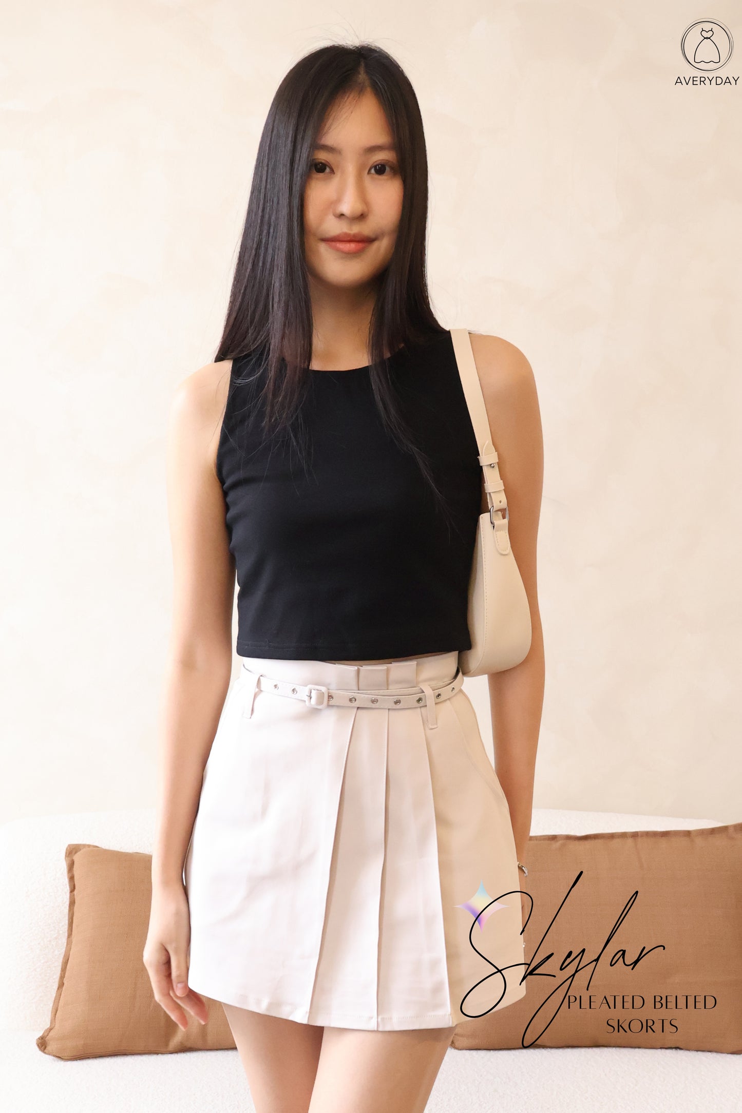 *Restocked* Skylar Pleated Belted Skorts In Light Grey