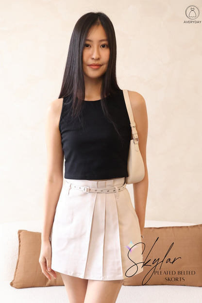 *Restocked* Skylar Pleated Belted Skorts In Light Grey