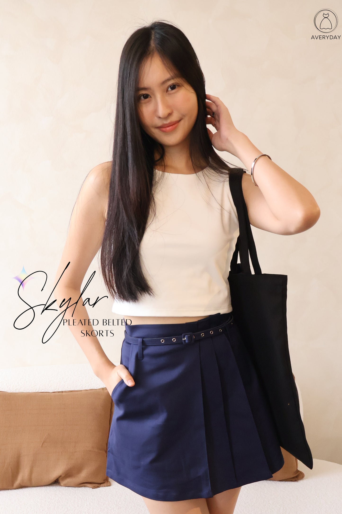 *Restocked* Skylar Pleated Belted Skorts In Navy