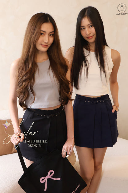 *Restocked* Skylar Pleated Belted Skorts In Black