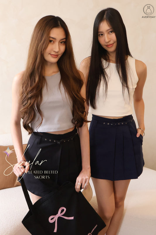 *Restocked* Skylar Pleated Belted Skorts In Black