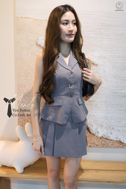 Mandy Vest Button Co-Ords Set In Grey