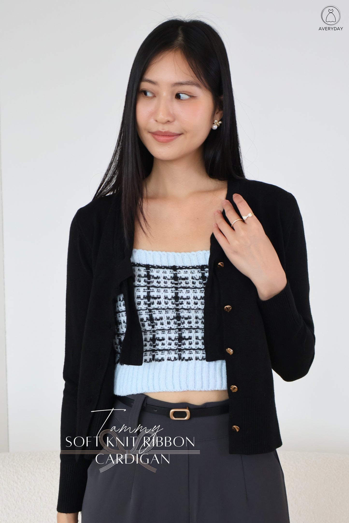 Tammy Soft Knit Ribbon Cardigan In Black