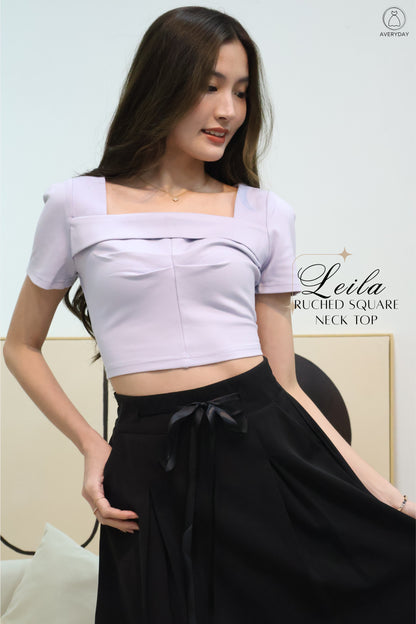 Leila Ruched Square Neck Top In Periwinkle